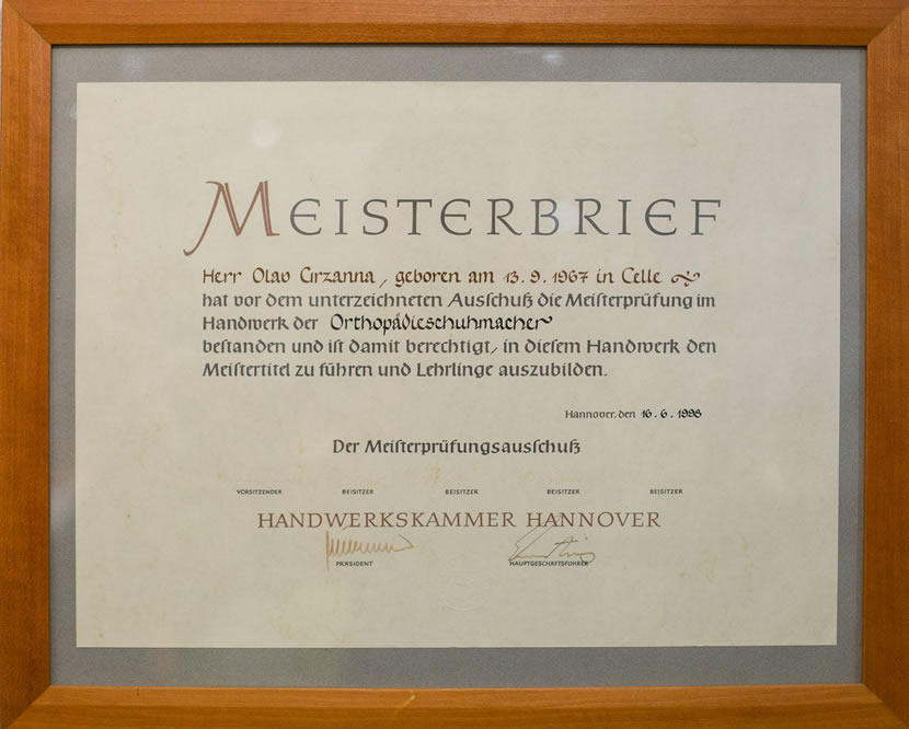 Meisterbrief von Olav Grzanna, Handwerkskammer Hannover